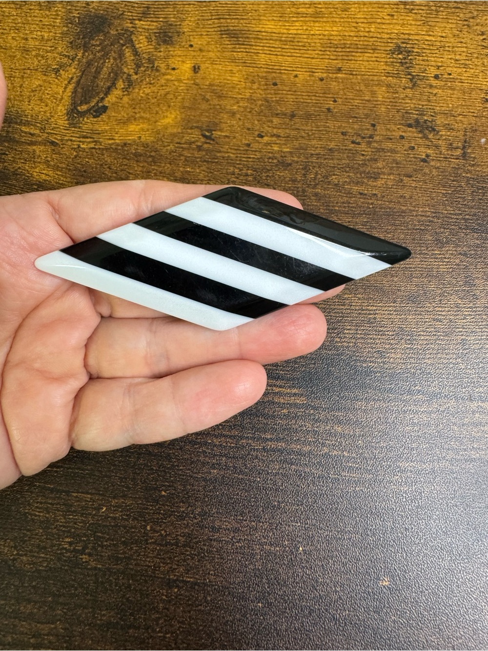 Black & White Striped Diamond Resin Brooch